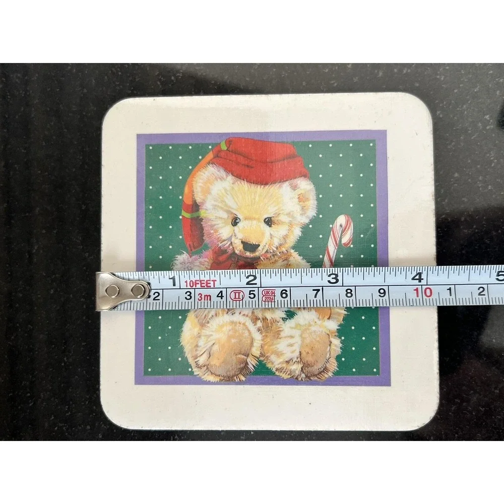 Vintage Teddy Bear Cork Coaster Set Christmas Santa‎ Hat set of 4 BNIB